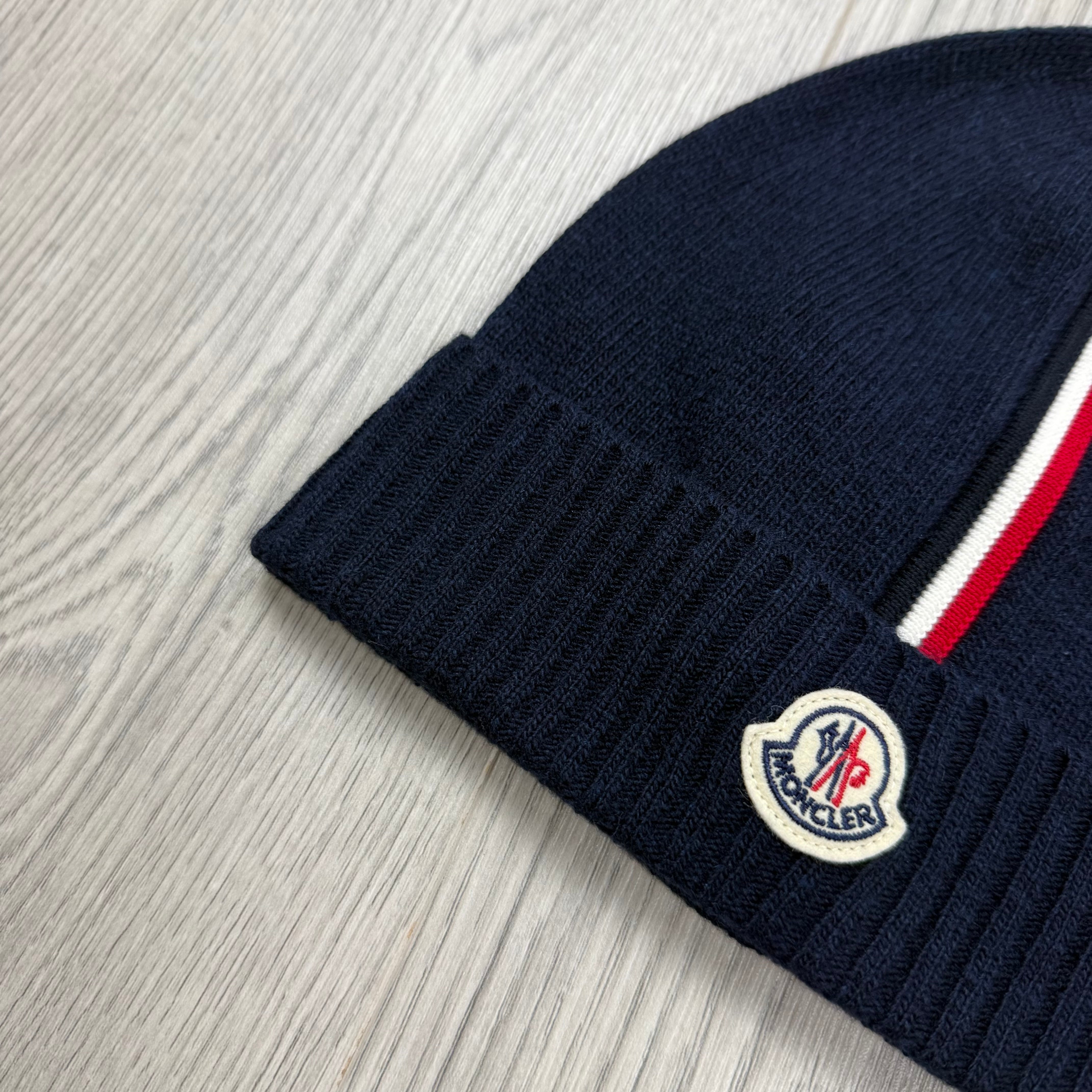 Moncler Junior Tricolour Beanie - Navy