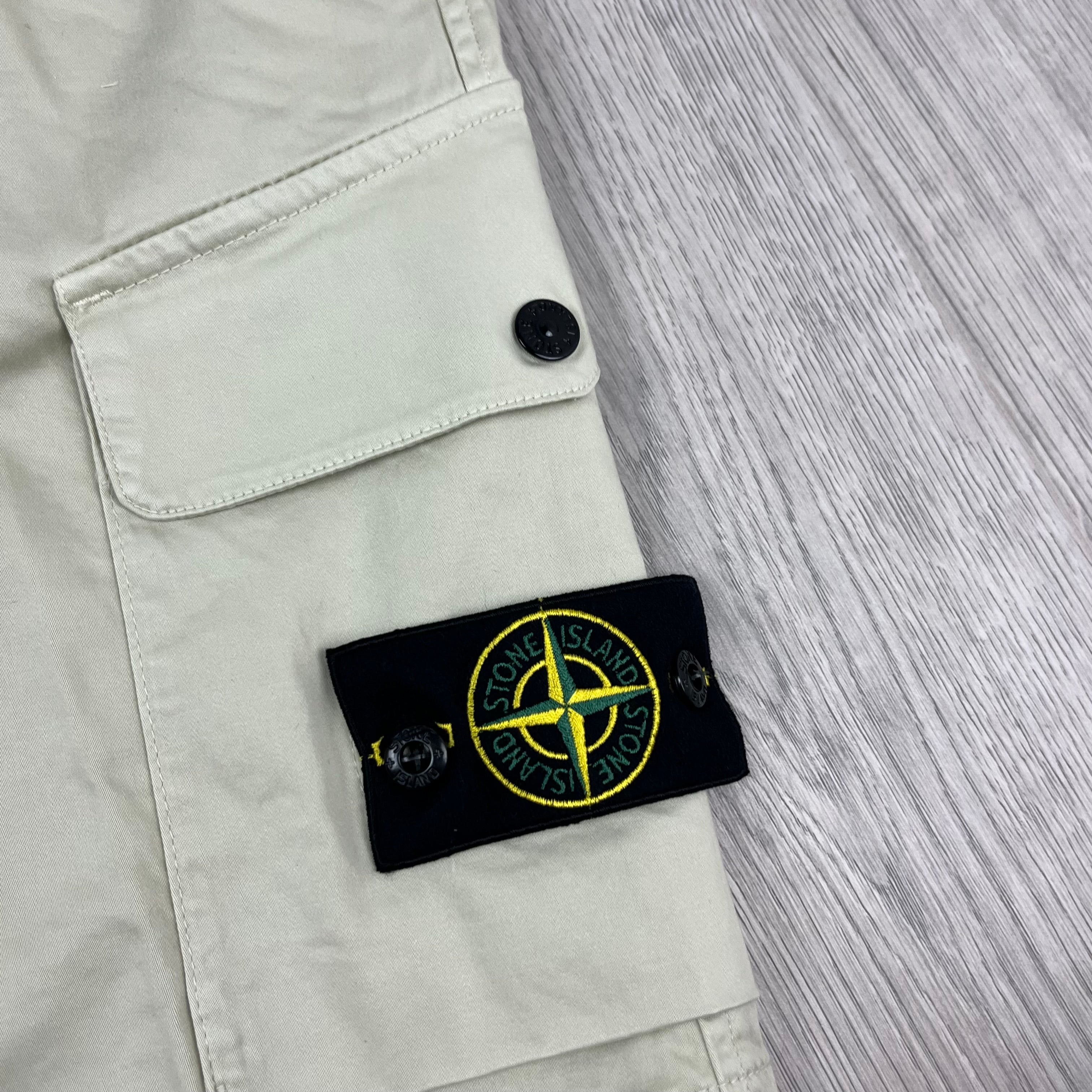 Men's Stone Island Cargo Shorts in Sand. On sale at Open Attire.