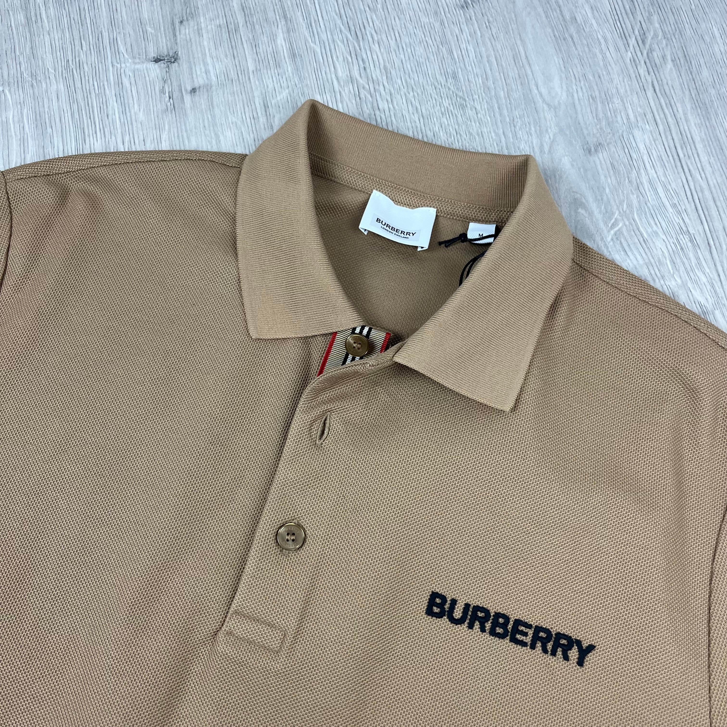 Men's Burberry 'Hartford' Polo Shirt in Soft Fawn. On sale at Open Attire.