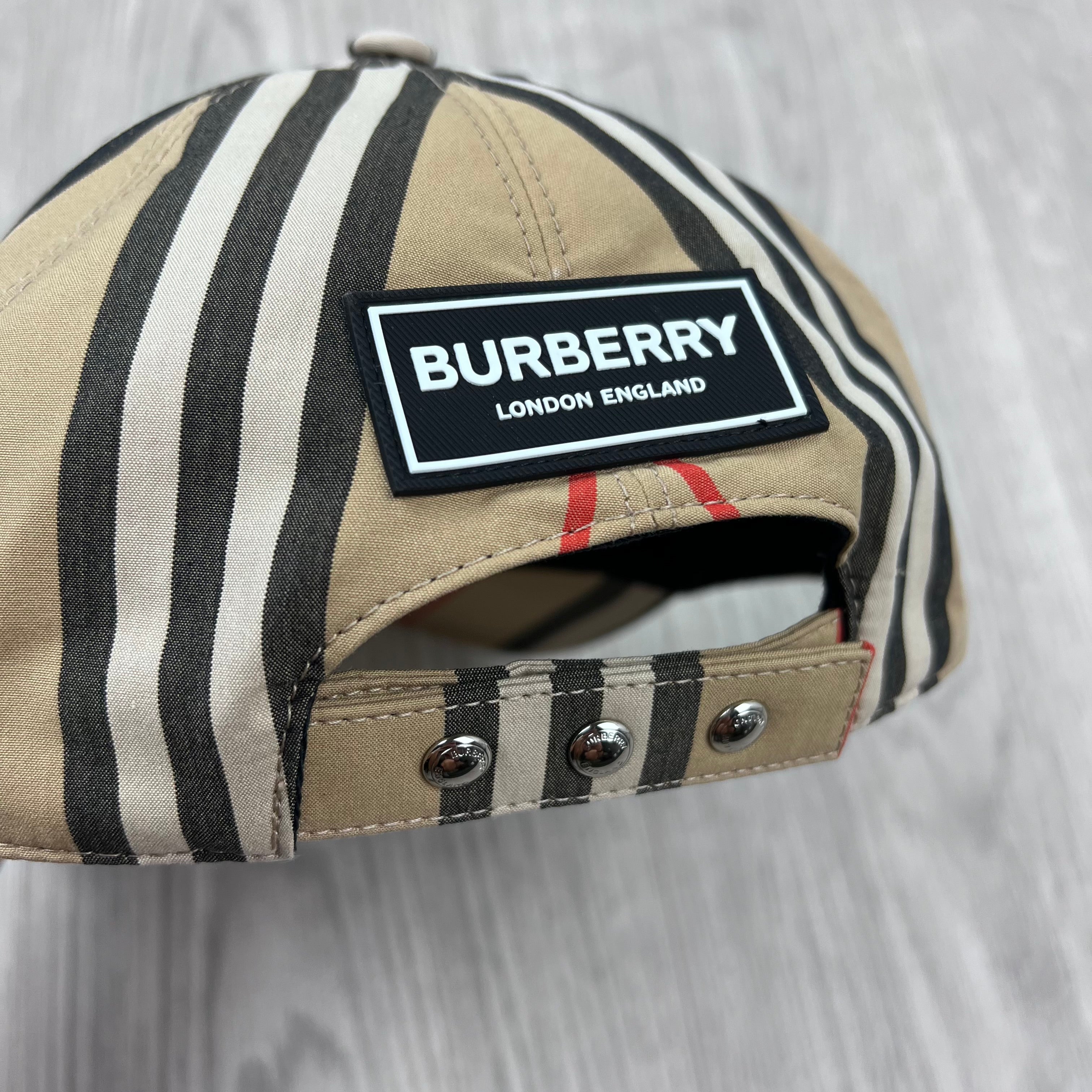 Men's Burberry Striped Baseball Cap in Beige. On sale at Open Attire.