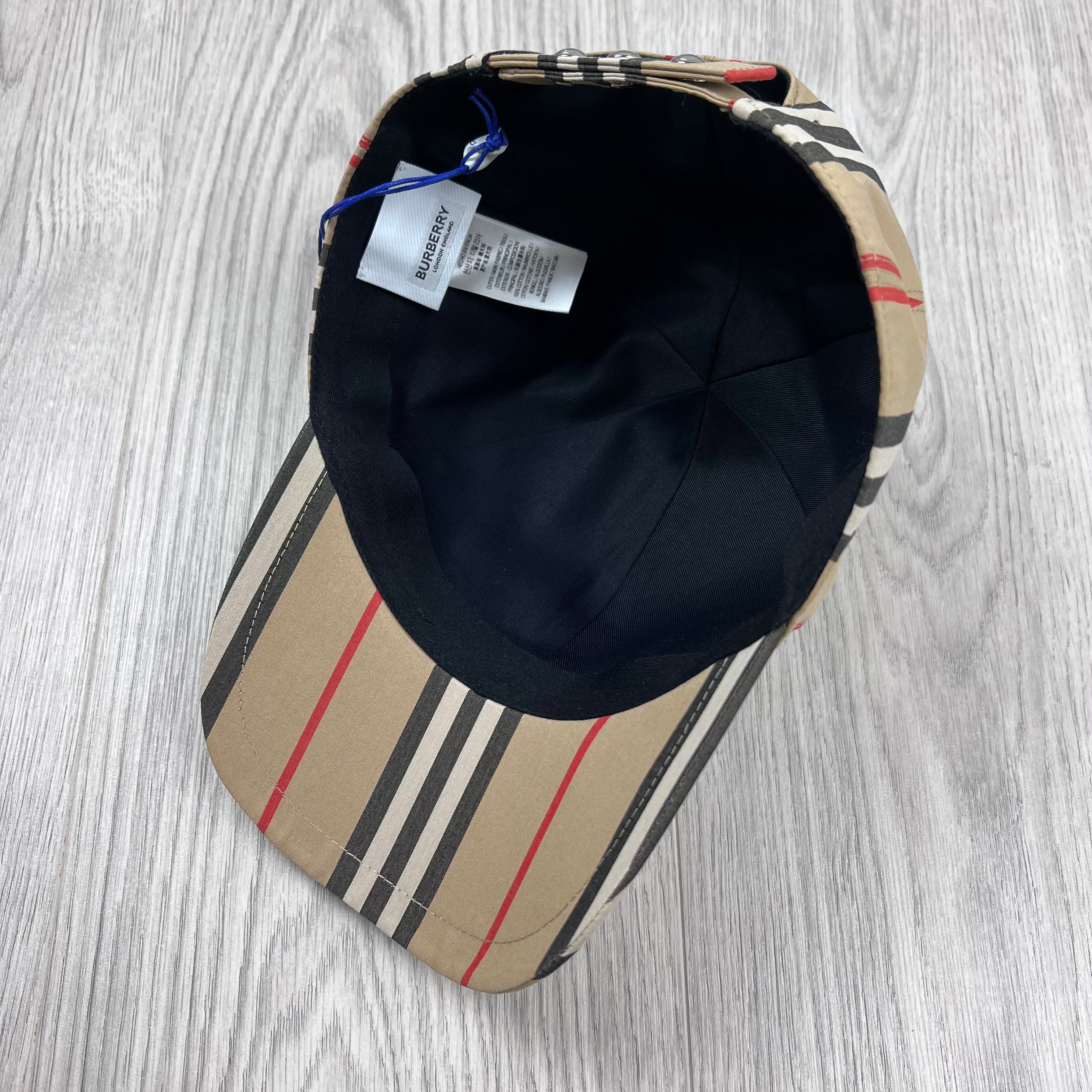 Men's Burberry Striped Baseball Cap in Beige. On sale at Open Attire.