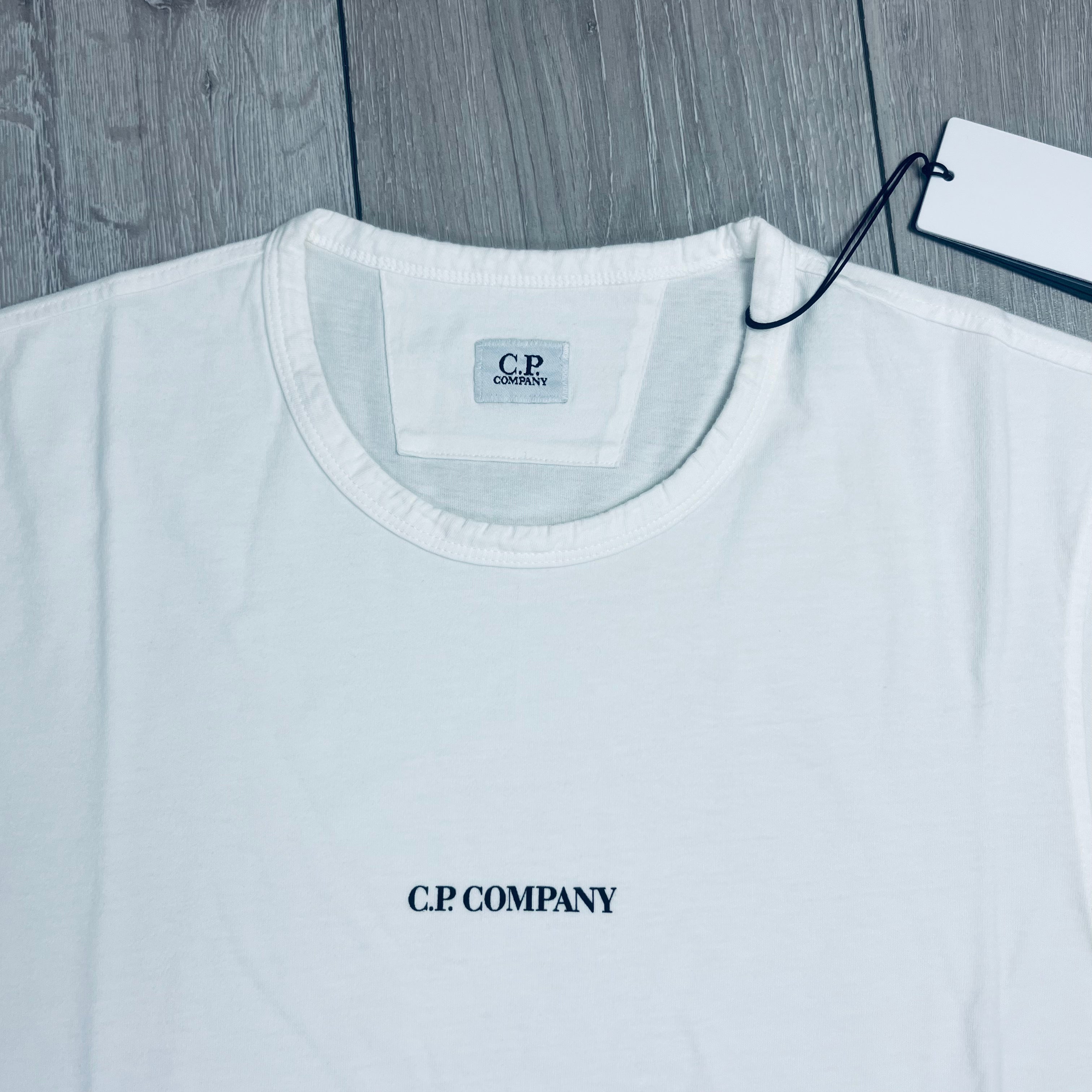CP Company 24/1 Printed T-Shirt in Gauze White. On sale at Open Attire.