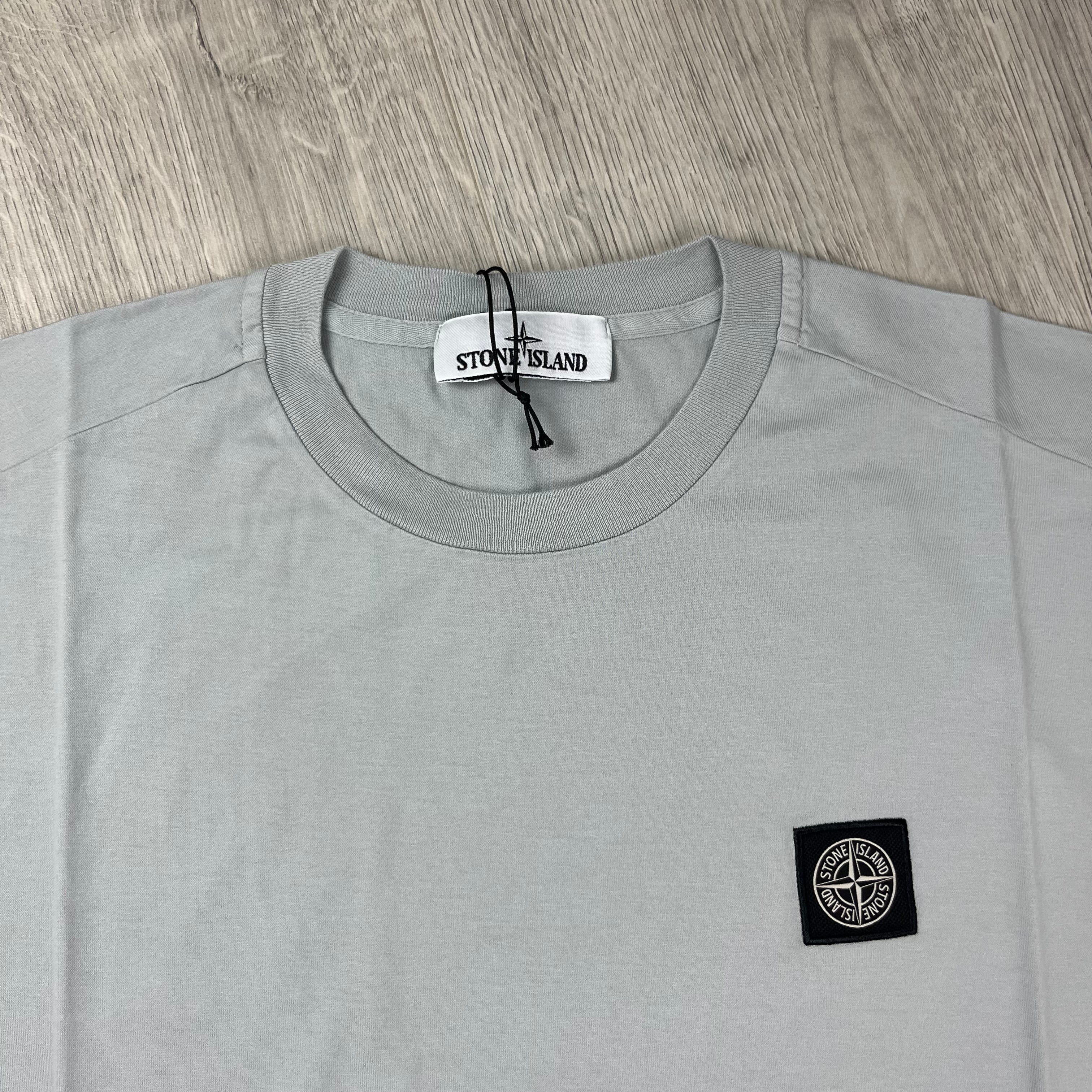 Stone Island 60/2 Patch Logo T-Shirt in Pearl Grey. On sale at Open Attire.