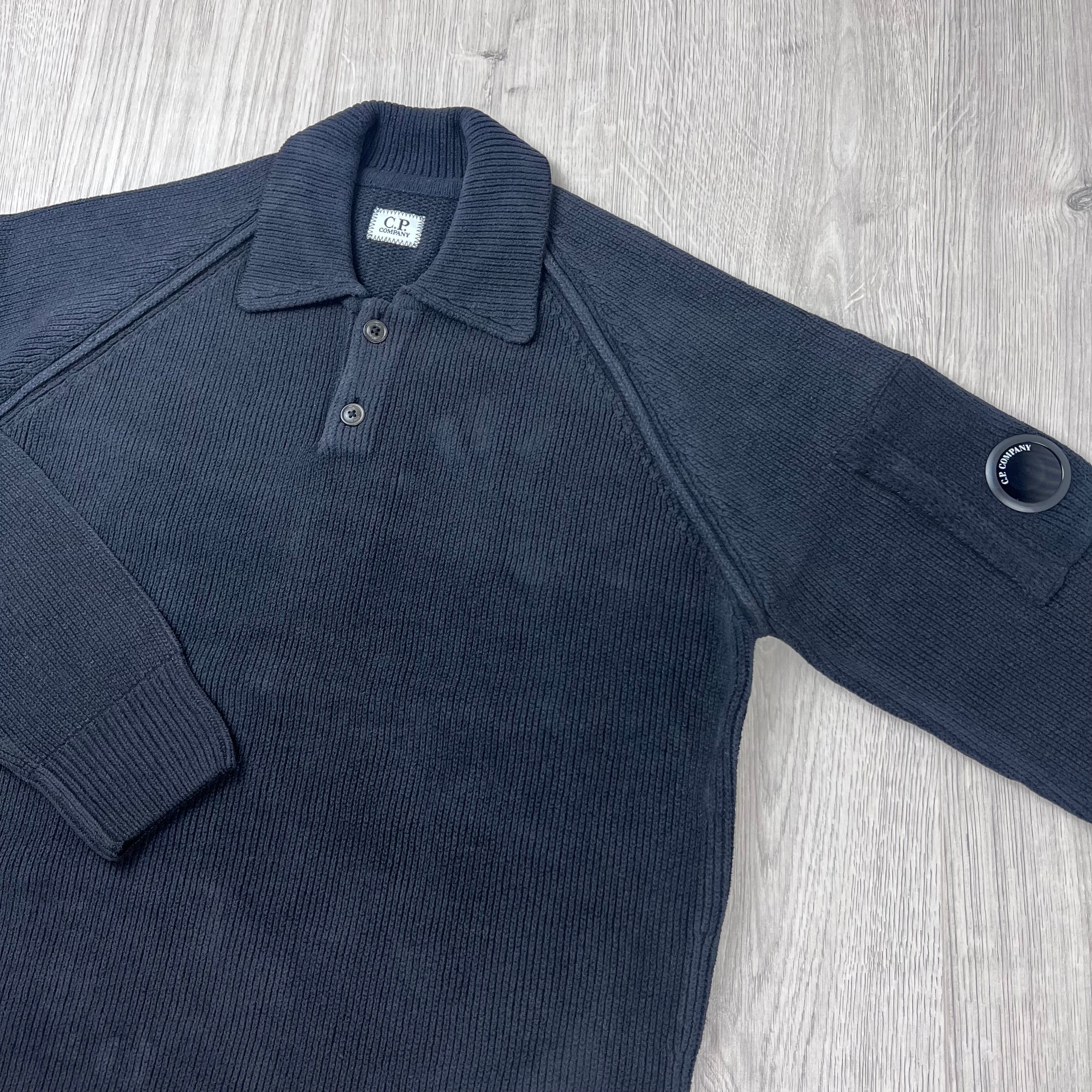 CP Company Chenille Knit Polo - Navy