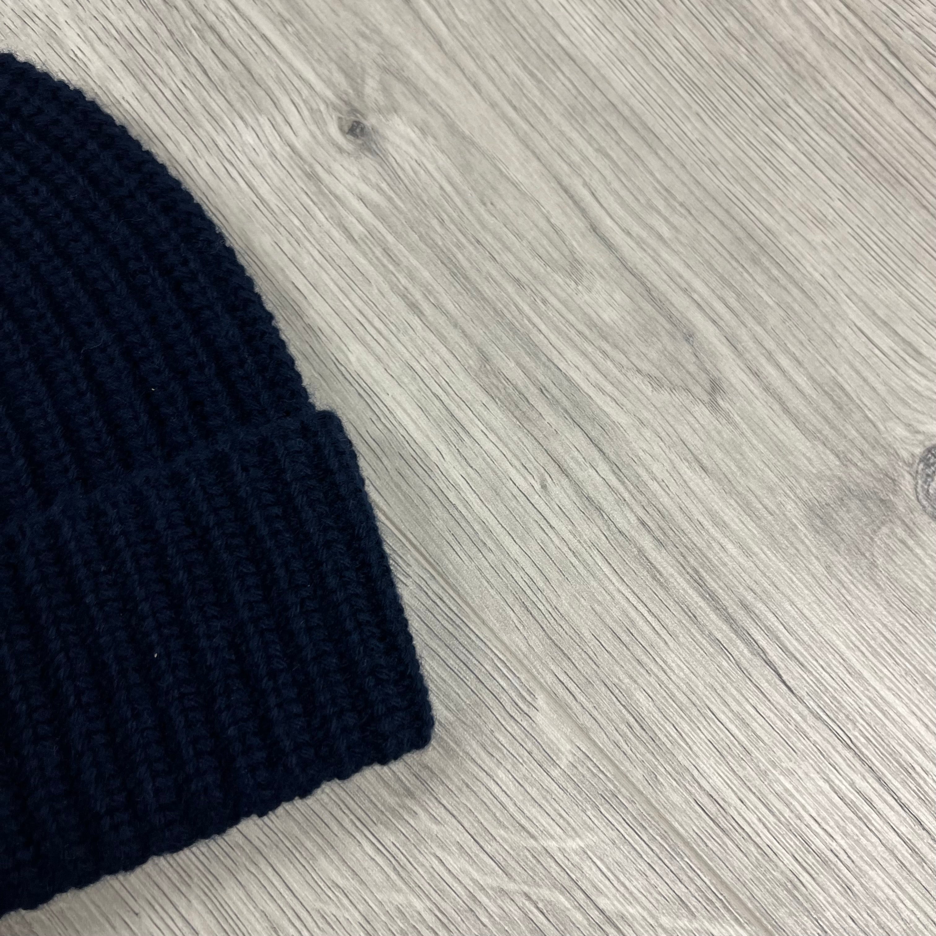 Stone Island Wool Beanie in Navy Blue. On sale at Open Attire.