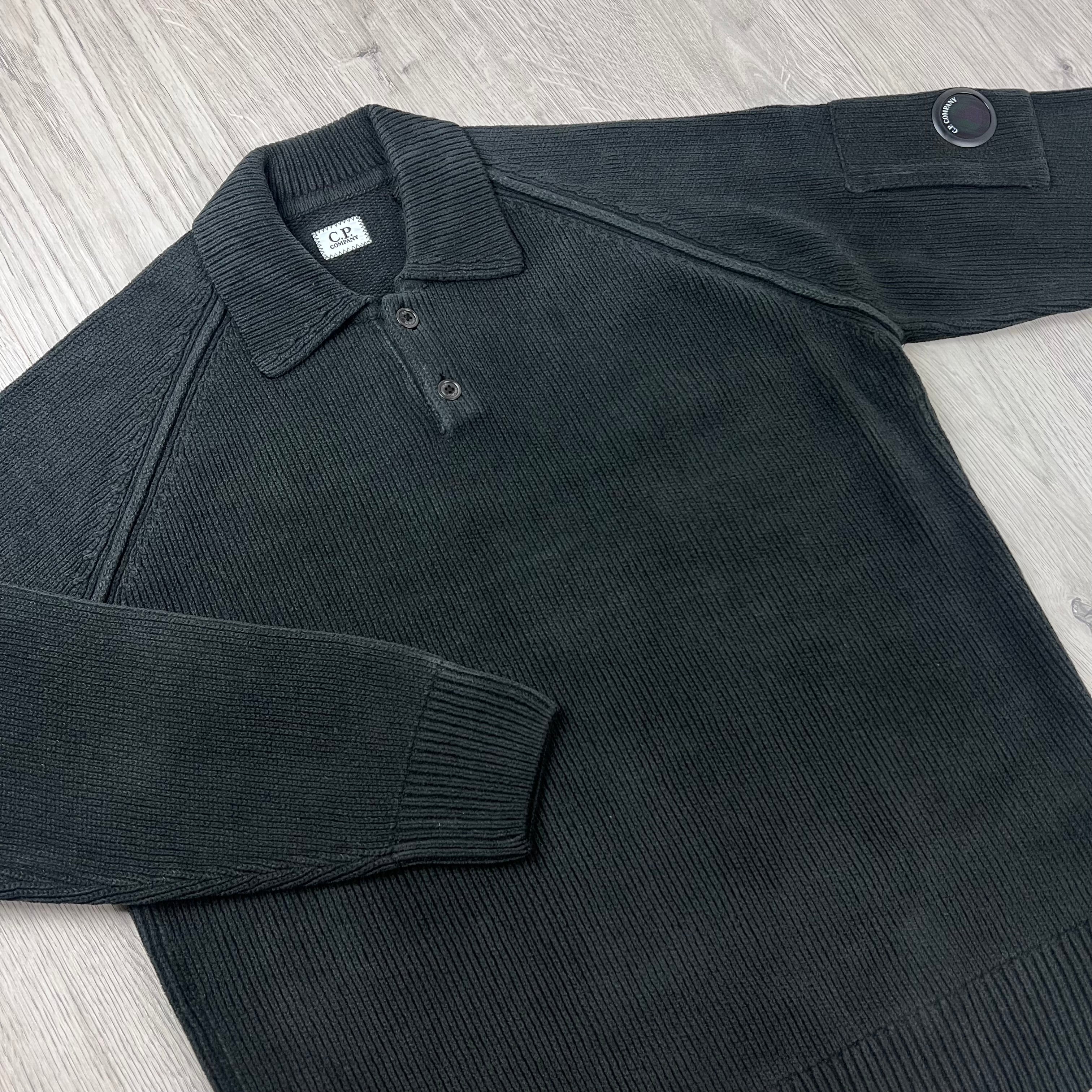 CP Company Chenille Knit Polo - Black