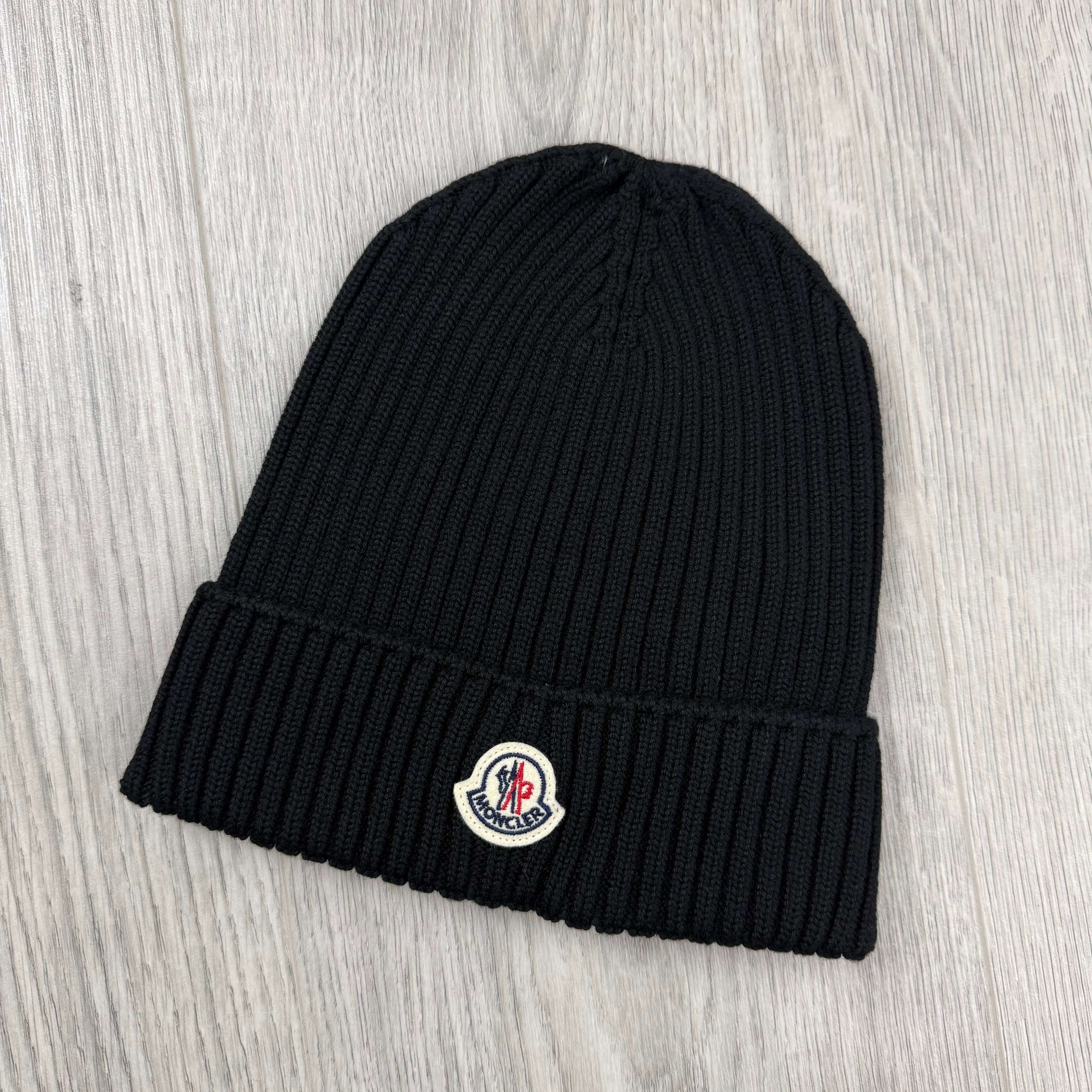 Moncler Junior Ribbed Beanie - Black
