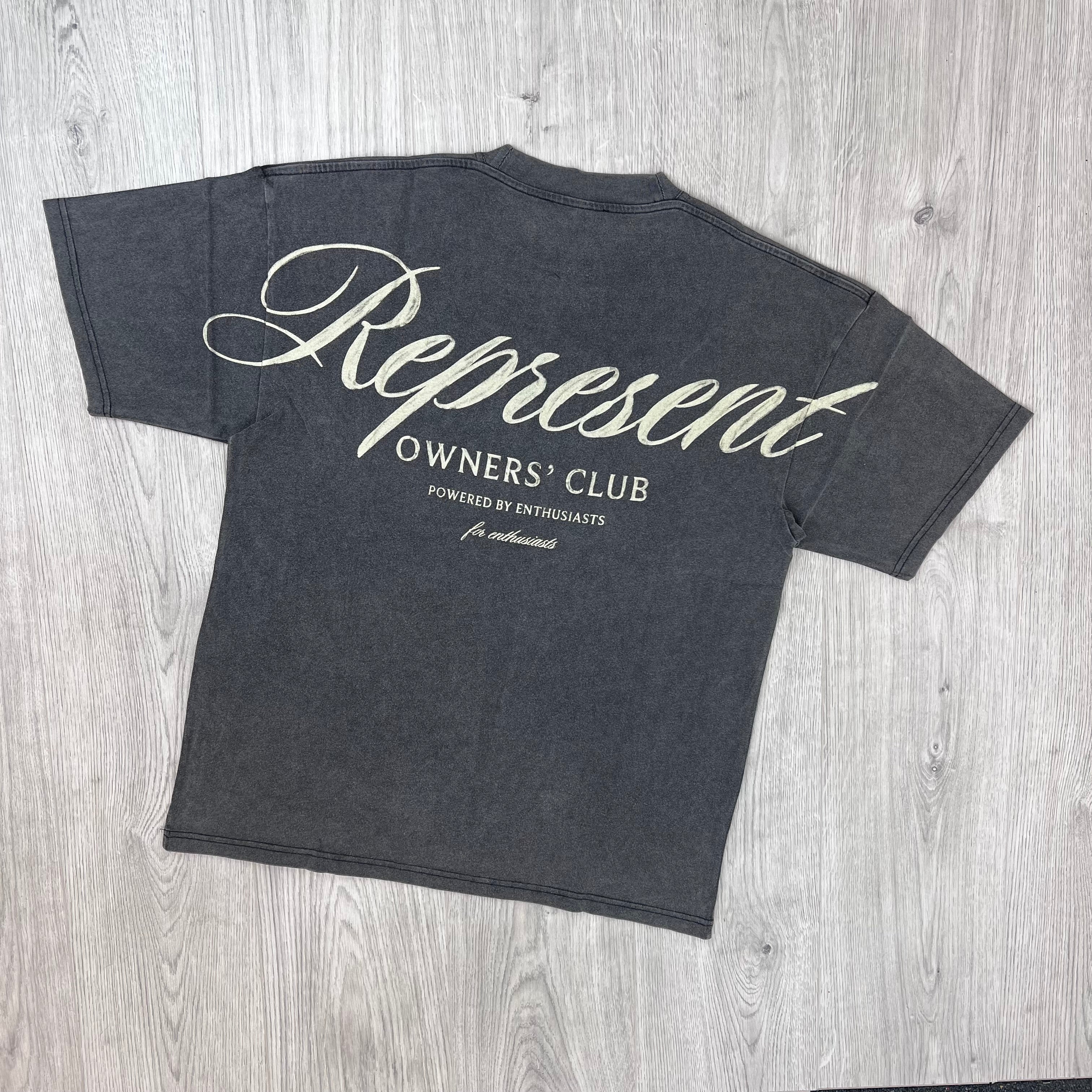 Represent Owners Club Script T-Shirt in Vintage Grey - Rear view.