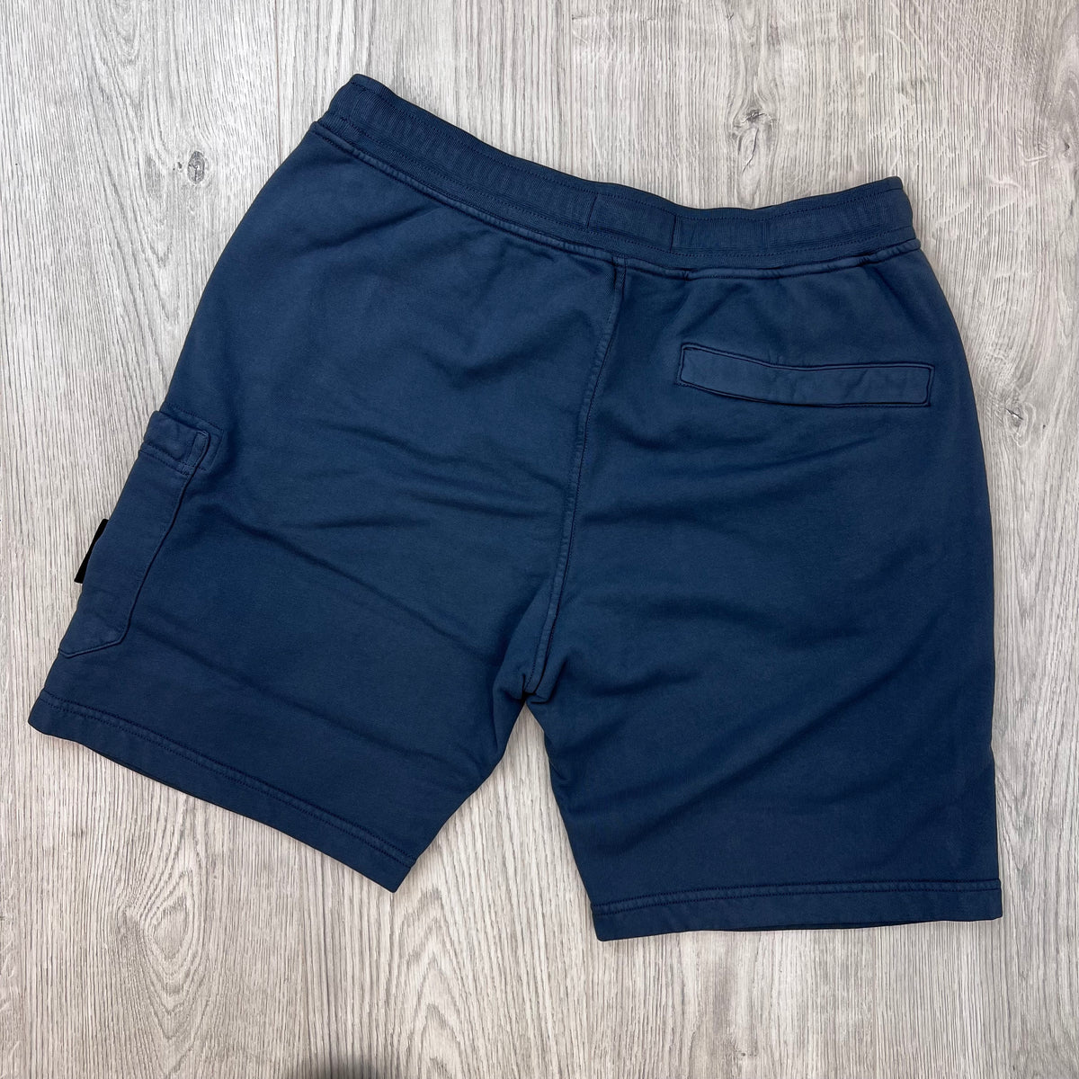 Rear view of the Stone Island Jersey Shorts in Slate Blue. 